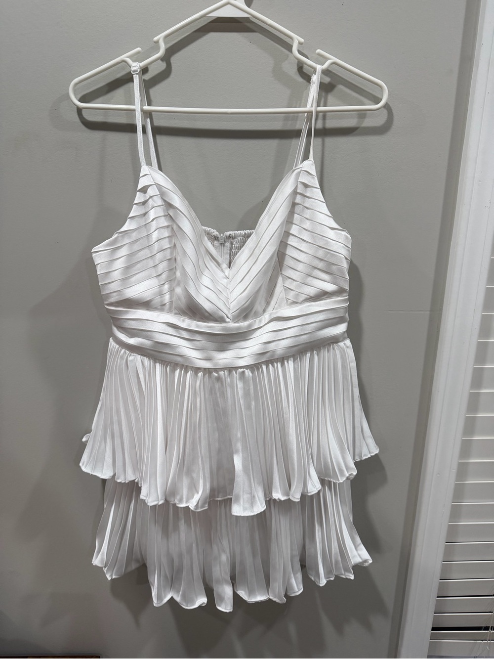 White Pleated Tiered Spaghetti Strap Dress